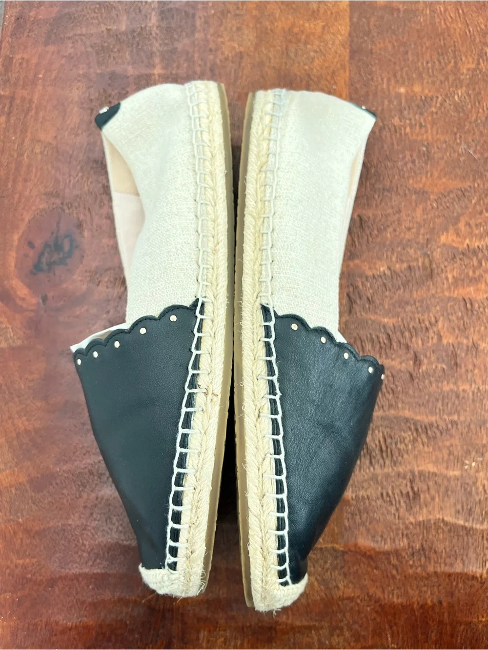 Kate‎ Spade Gardenia Leather Canvas Flat Espadrille Black Tan Preppy Size 10